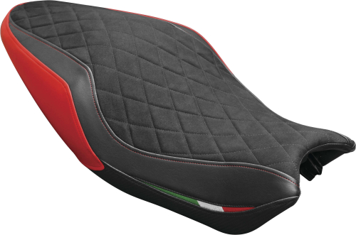 Luimoto - Luimoto Diamond Edition Rider Seat Covers - Suede Black/CF Black/Red/Italian Flag - 1282101