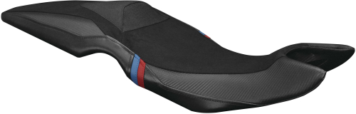 Luimoto - Luimoto Motorsports Edition Rider Seat Covers - Black Suede/Blue/Red/Black - 8241101