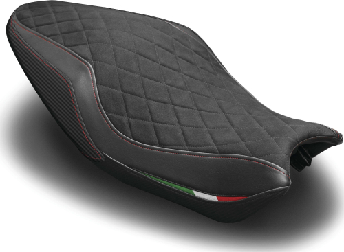 Luimoto - Luimoto Diamond Edition Rider Seat Covers - Suede Black/CF Black/Black/Italian Flag - 1282103