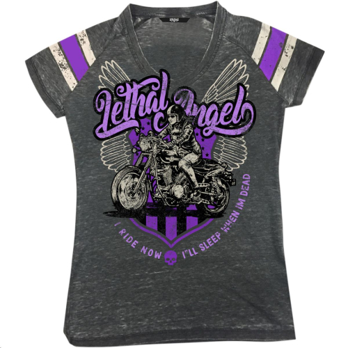 Lethal Threat - Lethal Threat I Ride Now V-Neck Womens Shirt - LA20673L - I Ride Now Gray - Large