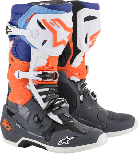 Alpinestars - Alpinestars Tech 10 Boots - 2010019-9047-8 - Gray/Orange/Blue/White - 8