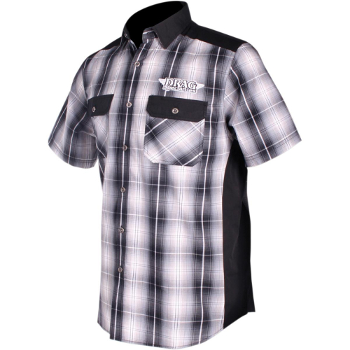 Throttle Threads - Throttle Threads Drag Specialities Short-Sleeve Shop Shirt - DRG28S97GYB2R - Gray/Black Plaid - 2XL