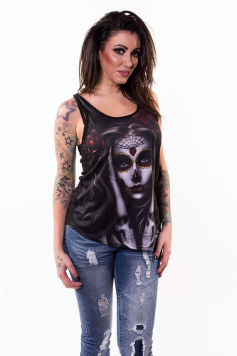 Lethal Threat - Lethal Threat Skull Arm Tattoo Womens Tank Top - LA20606L - Black - Large