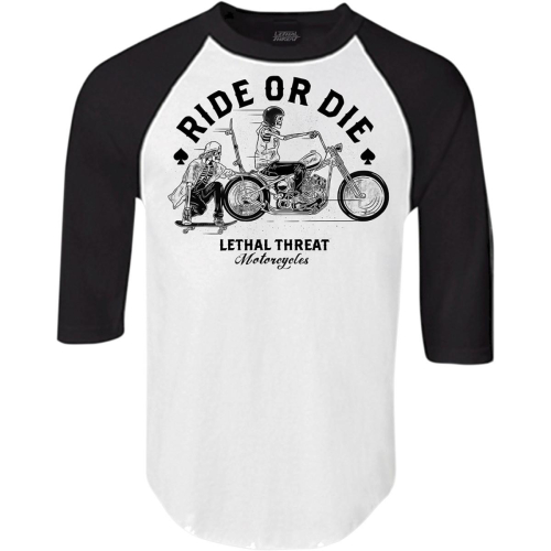 Lethal Threat - Lethal Threat Ride or Die 3/4 Sleeve Shirt - LT20582L - White/Black - Large