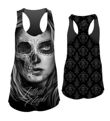 Lethal Threat - Lethal Threat Half D.O.D. Skull Womens Tank Top - LT20375-1X - Black - 2XL