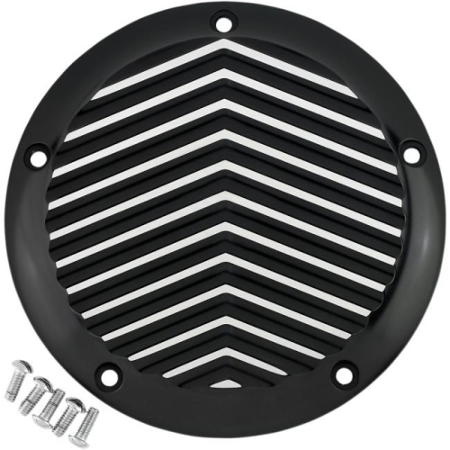 Joker Machine - Joker Machine Billet Derby Cover - V Finned Black Anodized/Silver - 06-960-4BS