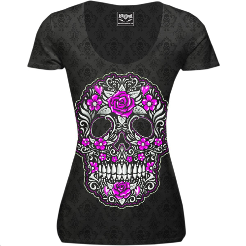 Lethal Threat - Lethal Threat Skull of Flowers Womens T-Shirt - LA20512L - Skull of Flowers Black - Large