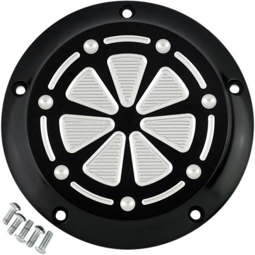 Joker Machine - Joker Machine Billet Derby Cover - Techno Black Anodized/Silver - 06-960-5BS