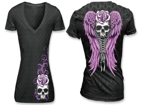 Lethal Threat - Lethal Threat Burnout Corset Womens V-Neck T-Shirt - LA20454L - Black - Large