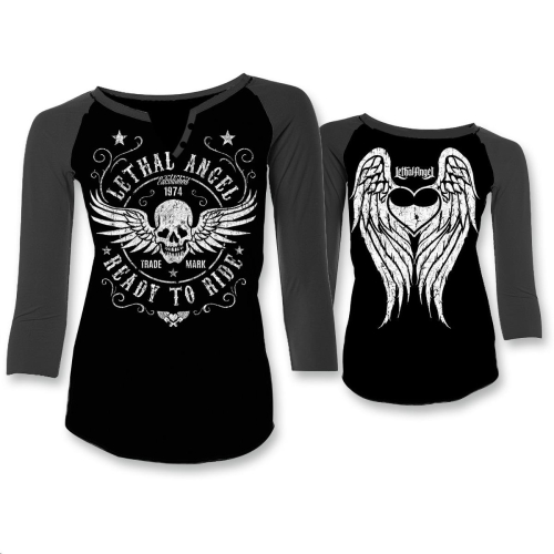 Lethal Threat - Lethal Threat Ready to Ride Womens Raglan Shirt - LT20386-1X - Black - 1XL