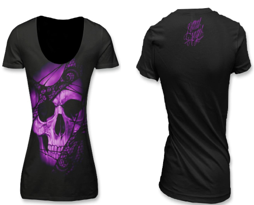 Lethal Threat - Lethal Threat Lace Skull Womens Scoop Neck Shirt - LT20427L - Black - Large
