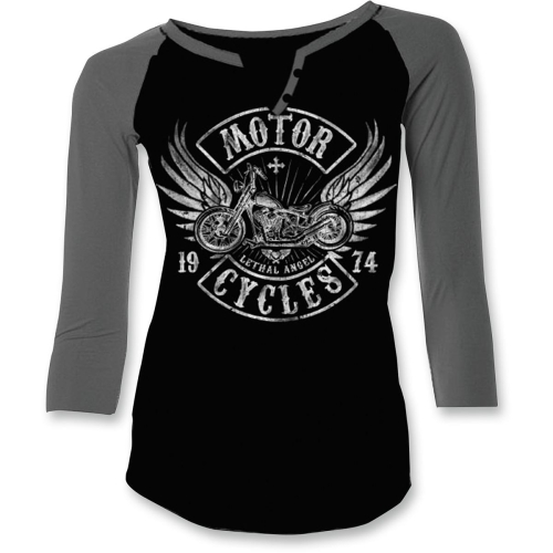 Lethal Threat - Lethal Threat Motorcycle Womens Raglan Shirt - LA20469M - Black/Gray - Medium