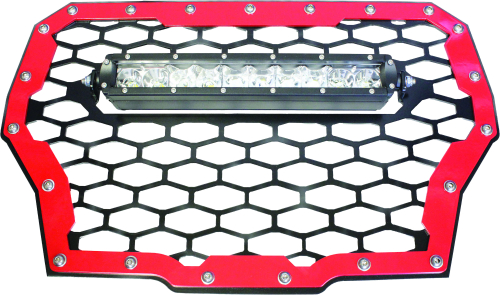 ModQuad - ModQuad Front Grill with 10in. Light Bar - Black/Red - RZR-FGLS-T-OR