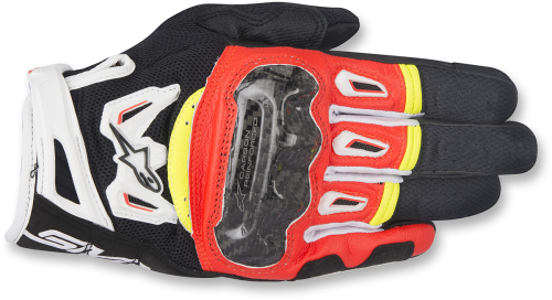 Alpinestars - Alpinestars SMX-2 V2 Air Carbon Gloves - 3567717-1325-L - Black/Red/Fluorescent White/Fluorescent Yellow - Large