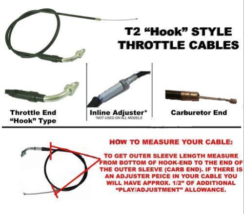 Outside Distributing - Outside Distributing T2 Hook Style Throttle Cable - Sleeve Length 51in. - T2-685
