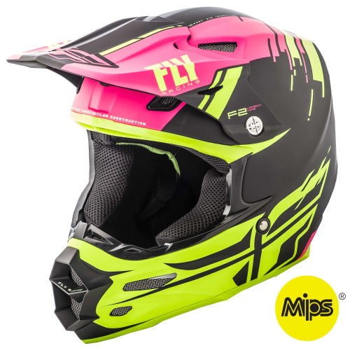 Fly Racing - Fly Racing F2 Carbon Forge MIPS Helmet - 73-4239-4-XS - Matte Neon Pink/Hi-Vis/Black - X-Small
