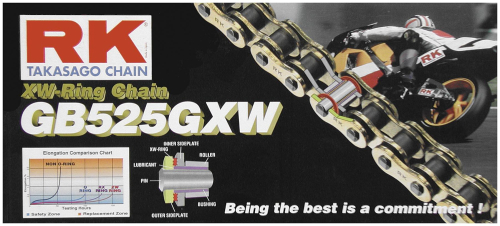 RK - RK 525 GXW GB XW-Ring Chain - 114 Links - Gold - GB525GXW114