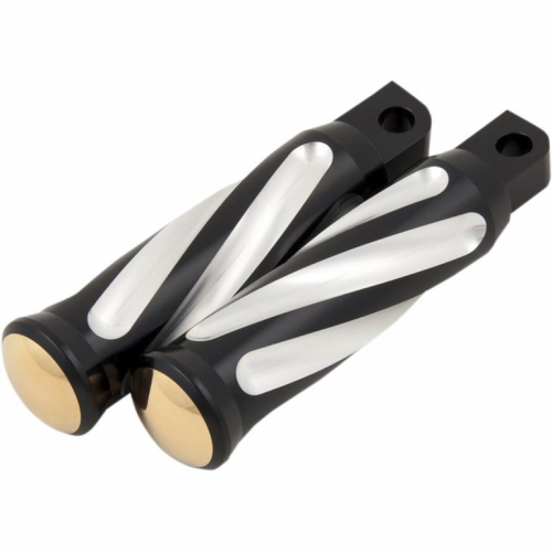 Kens Factory - Kens Factory Neo-Fushion Spiral Male Mount Passenger Footpegs - Black Machine/Brass - 5023
