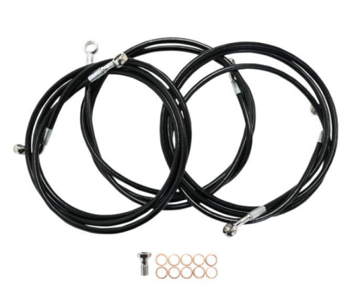 LA Choppers - LA Choppers Black Vinyl-Coated Stainless Steel Brake Line Kit - Beach Bars - LA8151B04B