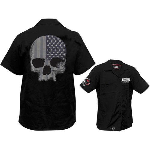 Lethal Threat - Lethal Threat Gray USA Skull Embroidered Work Shirt - FE50169L - Black - Large