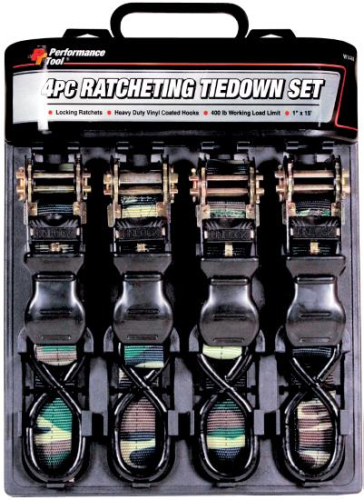 Performance Tools - Performance Tools Ratcheting Tie-Down Strap Set - 1in. x 15ft. - Camo - W1440