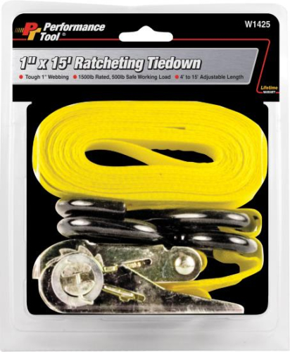 Performance Tools - Performance Tools Ratcheting Tie-Down - 1in. x 15ft. - Yellow - 9.25