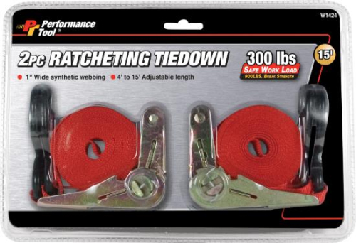 Performance Tools - Performance Tools Ratcheting Tie-Down - 1in. x 15ft. - Red - W1424