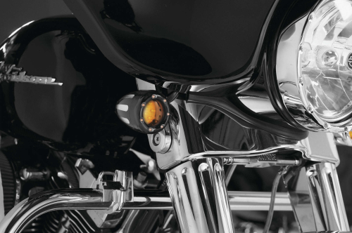 Arlen Ness - Arlen Ness Deep Cut Turn Signals with Fire Ring LED - Amber Lens - Black Finish - Amber LED - Dual Filament - 12-767