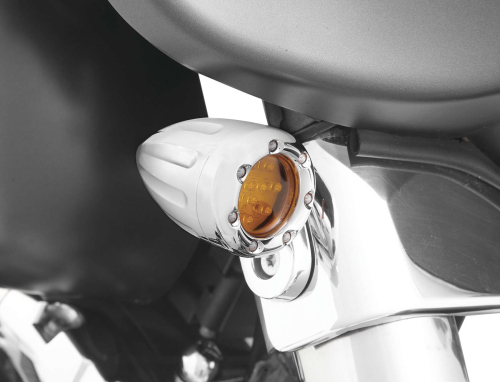 Arlen Ness - Arlen Ness Deep Cut Turn Signals with Fire Ring LED - Amber Lens - Chrome Finish - White LED - Dual Filament - 12-768