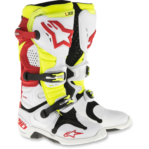 Alpinestars - Alpinestars Tech 10 Boots - 201001423610 - White/Red/Fluorescent Yellow - 10