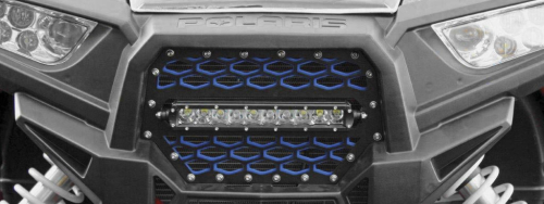 ModQuad - ModQuad Front Grill with 10in. Light Bar - Black/Blue - RZR-FGLS-1K-BL