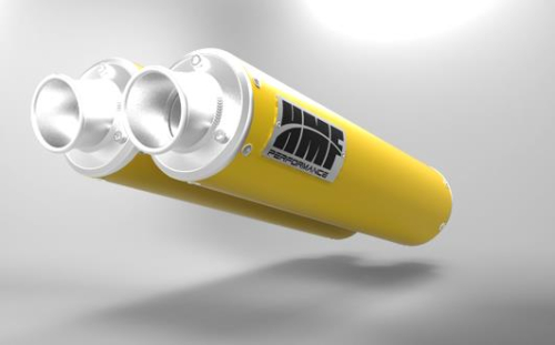 HMF Engineering - HMF Engineering Performance Series Dual Slip-On - Side Mount - Yellow - Turn Down Brushed - 016435606371