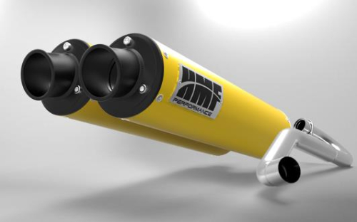 HMF Engineering - HMF Engineering Performance Series Dual Full System Exhaust - Side Mount - Yellow - Turn Down Black - 016436606372