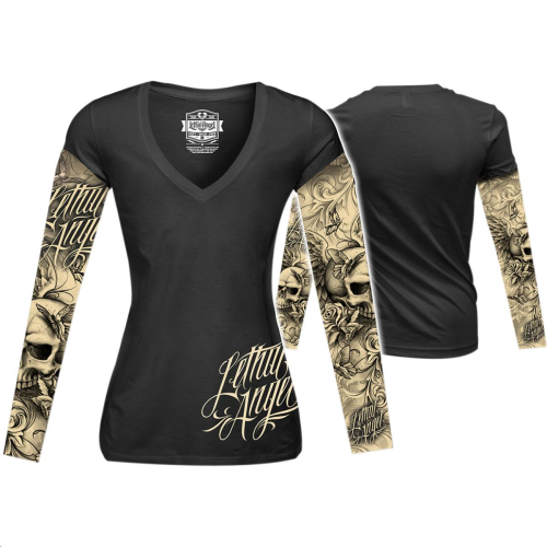 Lethal Threat - Lethal Threat Butterfly Womens Tattoo Long Sleeve Shirt - LT20284L - Black - Large