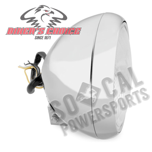 Bikers Choice - Bikers Choice 7in. Headlight with Block - Patterned Lens - 60/55W - H4 Bulb - Chrome - 30121/N