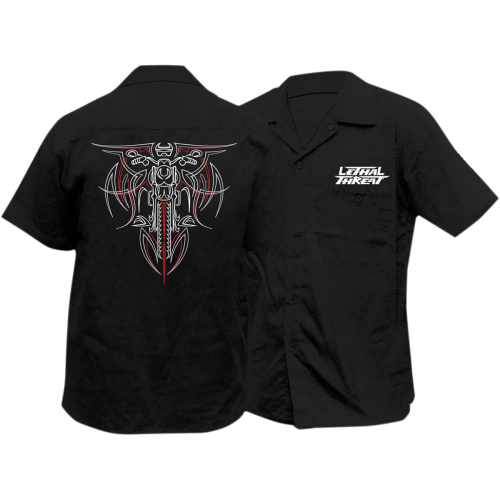 Lethal Threat - Lethal Threat Pinstripe Biker Embroidered Work Shirt - FE50155M - Black - Medium