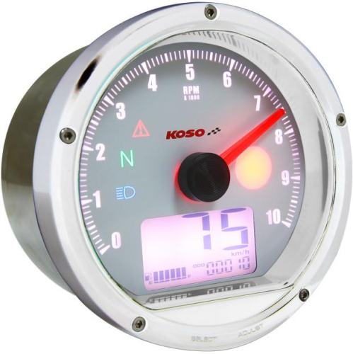 Koso North America - Koso North America TNT-01 Tachometer - Chrome/White - BA035W00