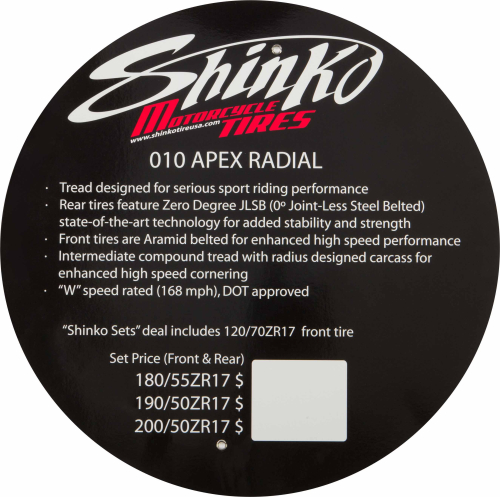 Shinko - Shinko Tire Display Sign - 010 Apex - 010 APEX INSERT