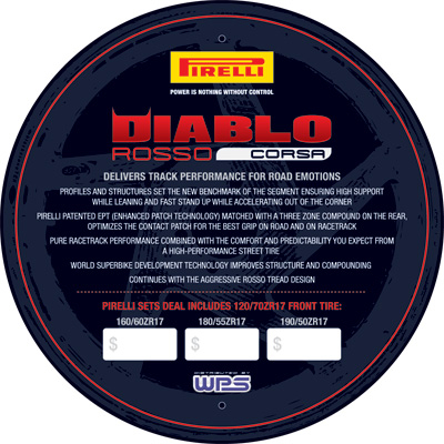 Pirelli - Pirelli Tire Insert Display Sign - Diablo Corsa - PIRELLI CORSA SIGN