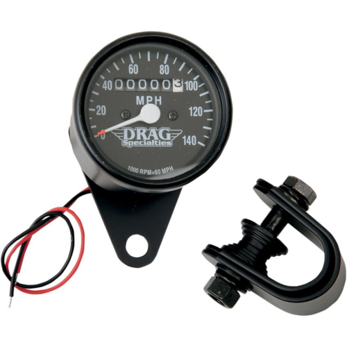 Drag Specialties - Drag Specialties Mini Mechanical Speedometer - 1:1 Ratio with Black Face - 21-6804BDS1