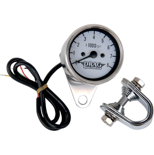Drag Specialties - Drag Specialties 2.4in. Mini Elecrtonic Tachometer - White Face with Black Needle - 21-6930DSLED