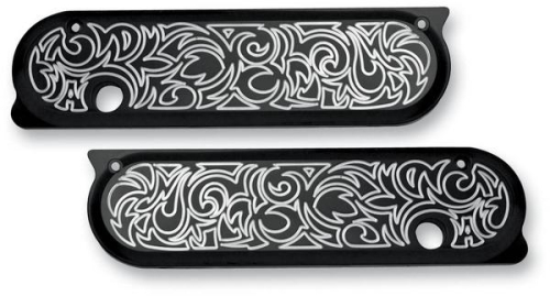 Arlen Ness - Arlen Ness Saddlebag Latch Covers - Engraved - Black - 03-581