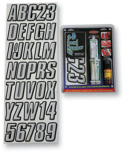 Hardline - Hardline 3D Dome Decal Number Kit - Silver - SIBLK800D