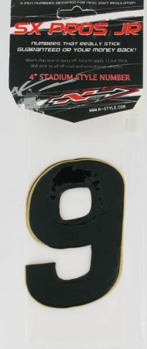 N-Style - N-Style SX Pros Jr. Stick-On Number - 4in. - No.9 - Black - NSX4-9B