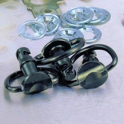 Pro Bolt - Pro Bolt D-Ring Quick Release Fasteners with Slide on Backing Plates - 17mm - Black - QRPACKSLIDE17-BK
