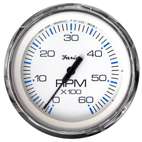 Faria Beede Instruments - Faria Chesapeake White SS 4" Tachometer - 6000 RPM (Gas) (Inboard &amp; I/O)