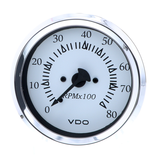 VDO - VDO Cockpit Marine 85MM (3-3/8") Outboard Tachometer - White Dial/Chrome Bezel