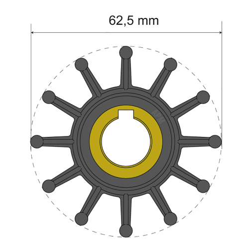 Albin Pump Marine - Albin Pump Premium Impeller Kit 62.5 x 16 x 32mm - 12 Blade - Key Insert