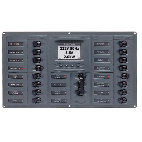 BEP Marine - BEP AC Circuit Breaker Panel w/Digital Meters, 16SP 2DP AC120V ACSM Stainless Steel Horizontal