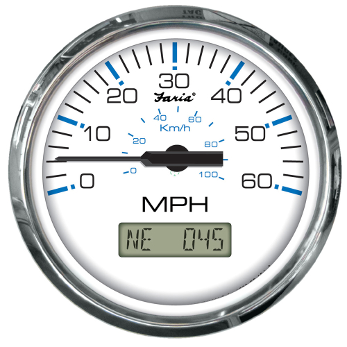 Faria Beede Instruments - Faria Chesapeake White SS 4" Speedometer w/LCD Heading Display- 60MPH (GPS)
